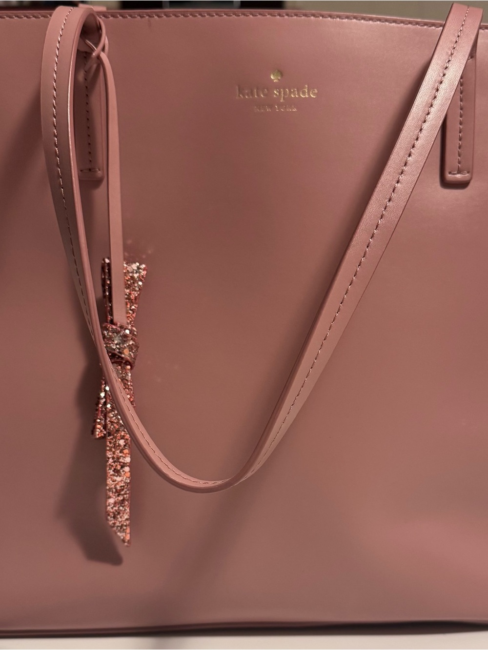 kate spade Dusty Rose Pink Leather Tote with Glitter Bow Charm